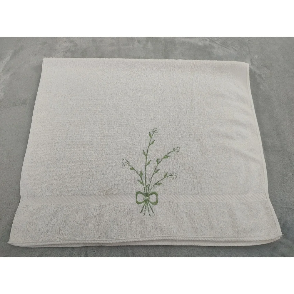 Vintage Fieldcrest Embroidered Floral Towel Set 6pc Cotton Cream Made in USA